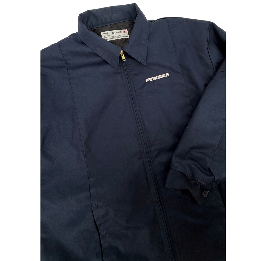 Vintage Aramark Penske Work Jacket Navy Blue Quilted Lined Full Zip Large
